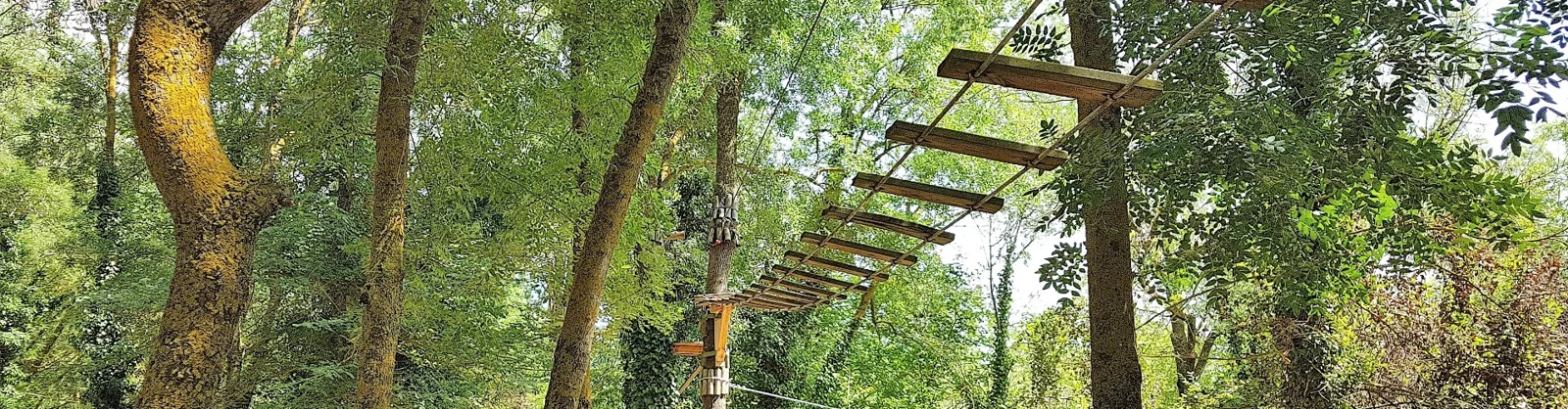 Parcours accrobranche dans la forêt du parc Azimut Aventures à Portiragnes